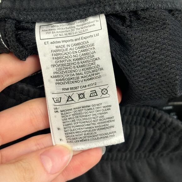 Adidas Essentials Black White 3 Stripes Mens L Warm Up Taper Jogger Track Pants - Picture 5 of 14